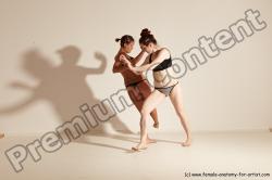 Underwear Martial art Woman - Woman White Moving poses Athletic medium brown Dynamic poses Academic